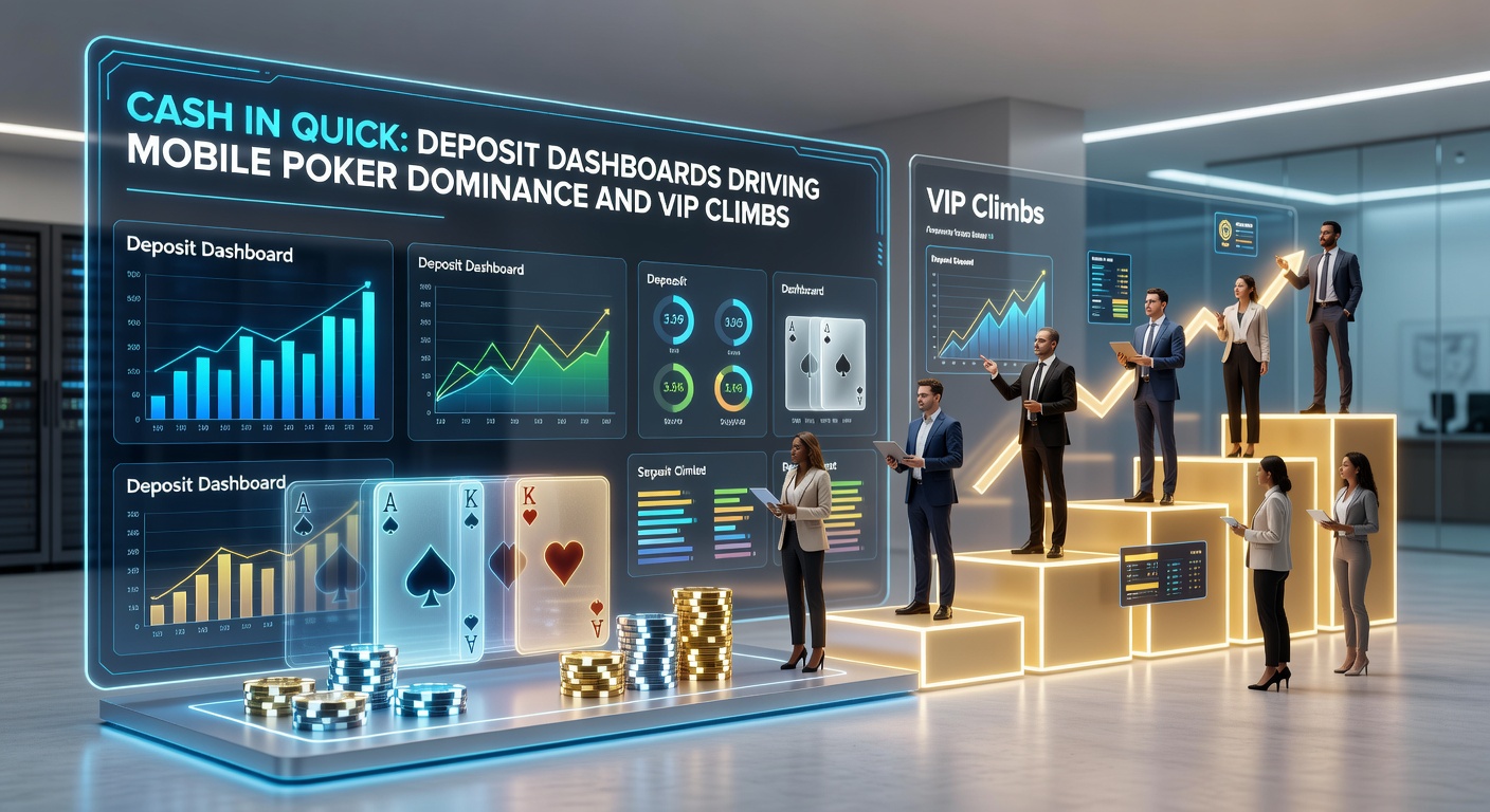 Screenshot eines modernen Einzahlungs-Dashboards in einer Mobile-Poker-App, das schnelle Transaktionen und VIP-Status-Updates zeigt