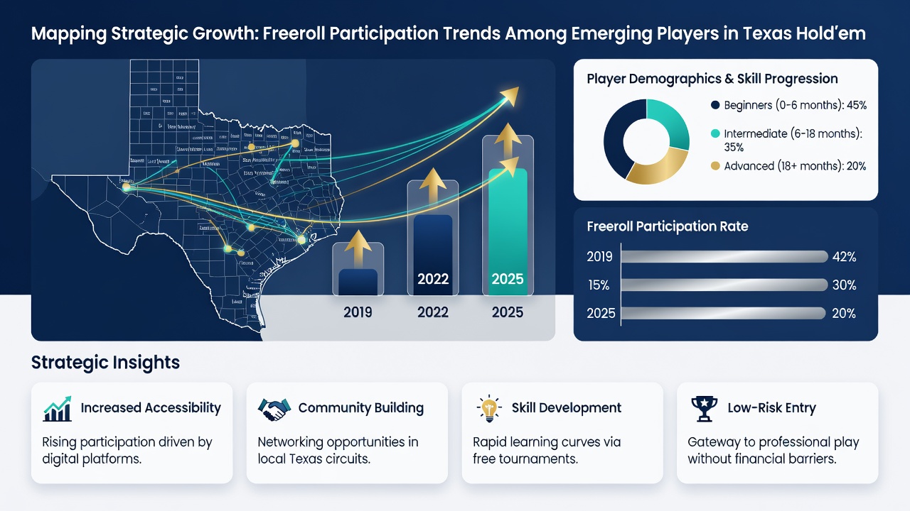 Diagramm illustriert regionale Unterschiede bei Freeroll-Teilnahmen mit Fokus auf mobile und hybride Formate bis Oktober 2026